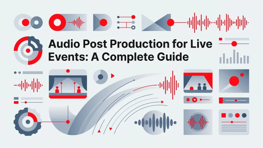 Professional header image for educational tutorial: Audio Post Production for Live Events: A Complete Guide